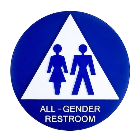 Bcf 12 x 12, All Gender Door Sign, Circular With Triangle Print, Picture & Text, Blue SBH12AG-BLUE